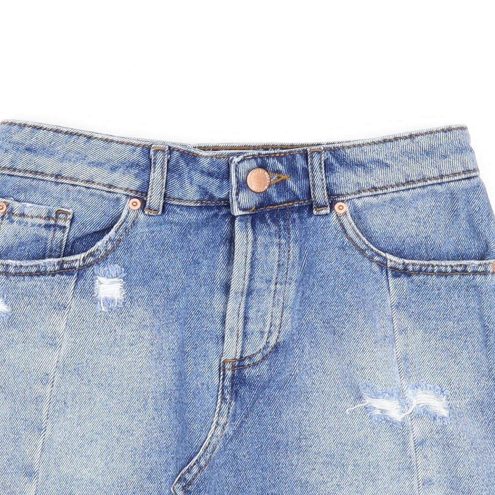 Miss Selfridge Womens Blue Cotton A-Line Skirt Size 6 Zip