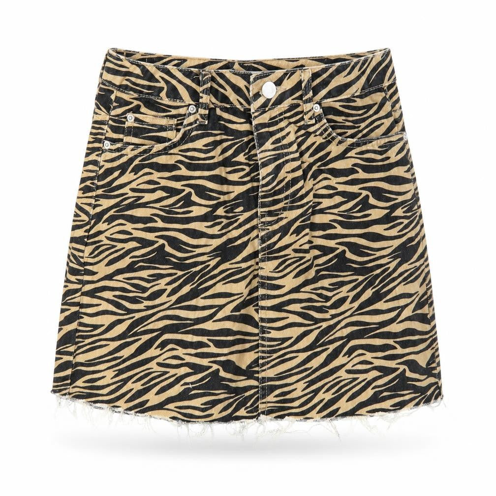 Denim & Co. Womens Brown Animal Print Cotton A-Line Skirt Size 6 Zip - Tiger Pattern