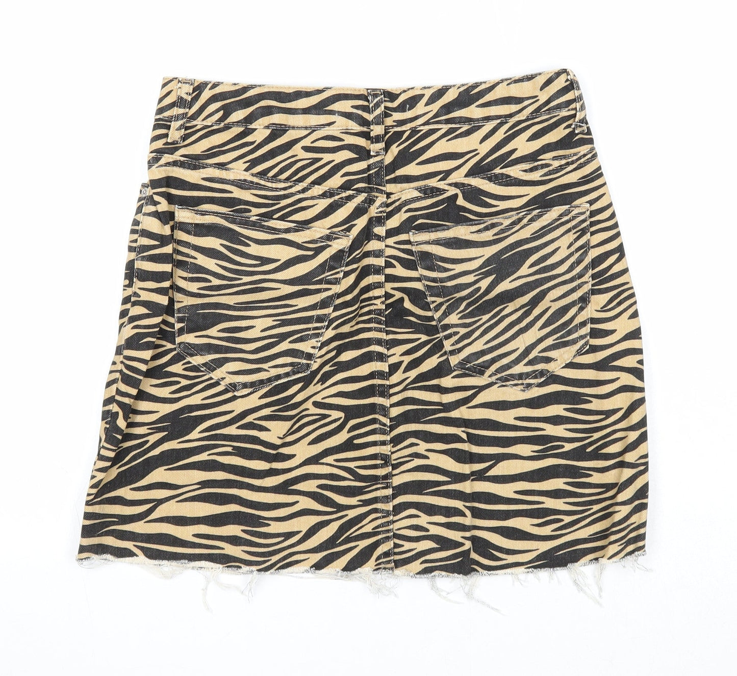 Denim & Co. Womens Brown Animal Print Cotton A-Line Skirt Size 6 Zip - Tiger Pattern