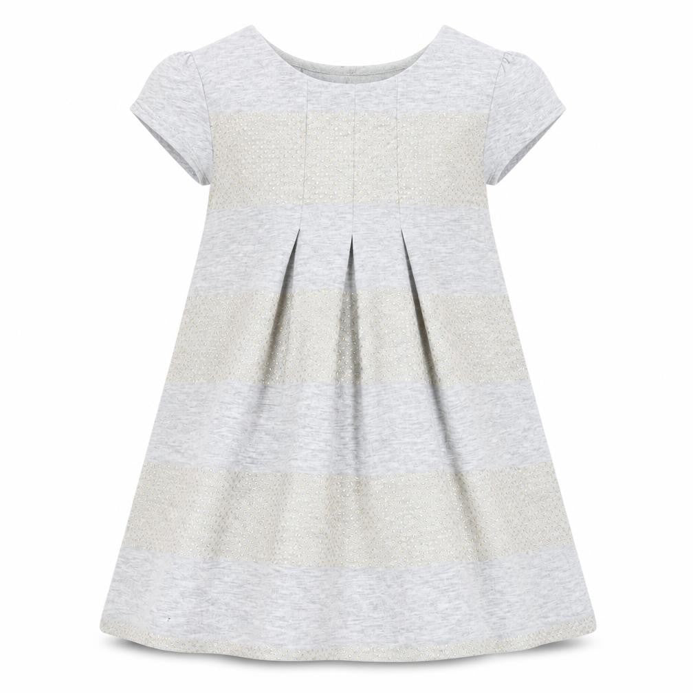 Savannah Girls Grey Striped Cotton A-Line Size 2-3 Years Round Neck Zip