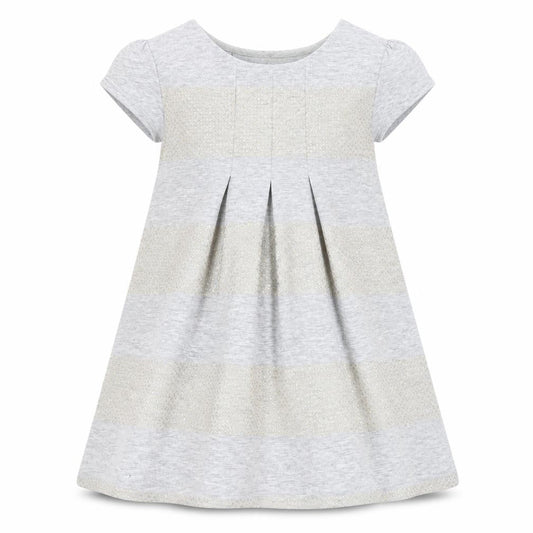 Savannah Girls Grey Striped Cotton A-Line Size 2-3 Years Round Neck Zip
