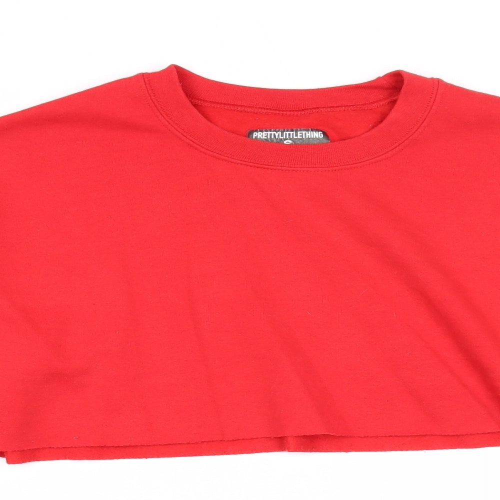 PRETTYLITTLETHING Womens Red Cotton Pullover Sweatshirt Size S Pullover