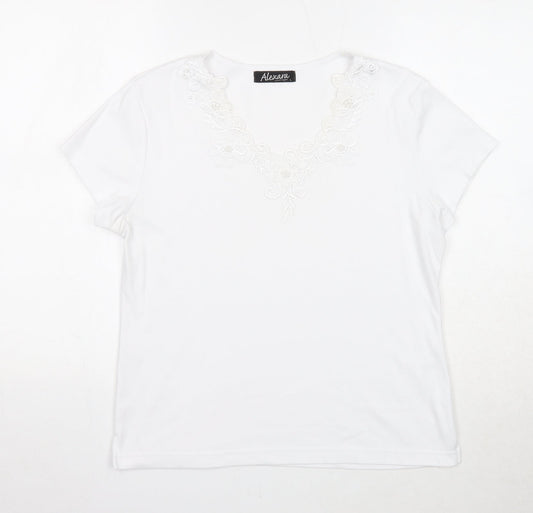Alexara Womens White Polyester Basic T-Shirt Size L V-Neck