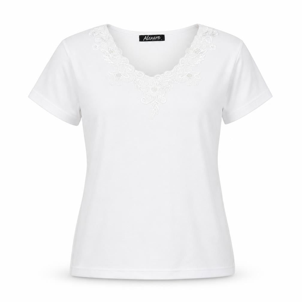 Alexara Womens White Polyester Basic T-Shirt Size L V-Neck
