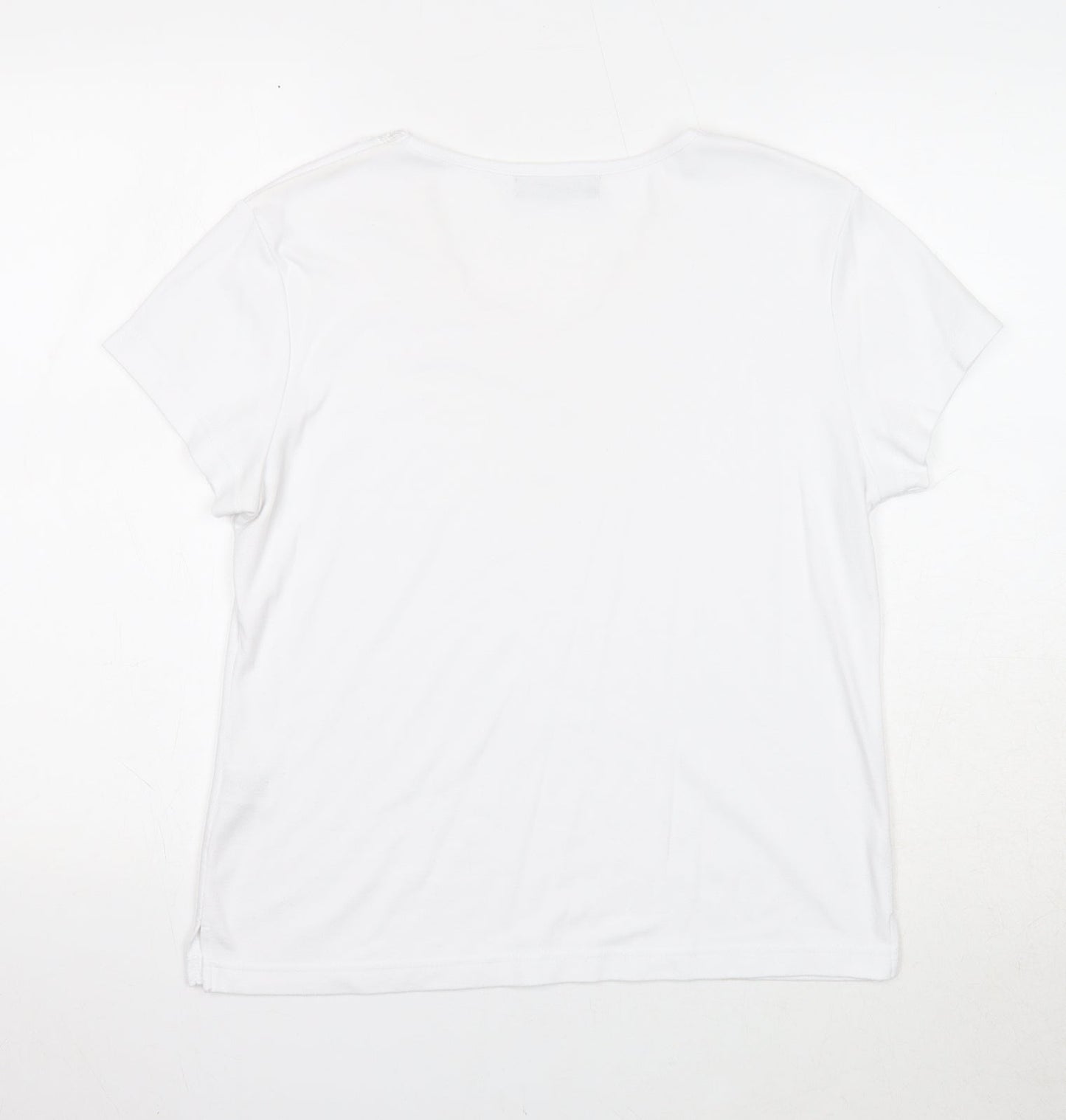 Alexara Womens White Polyester Basic T-Shirt Size L V-Neck