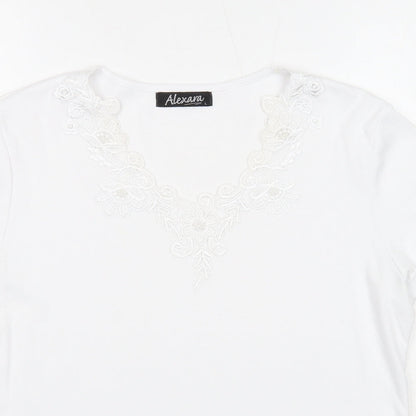 Alexara Womens White Polyester Basic T-Shirt Size L V-Neck