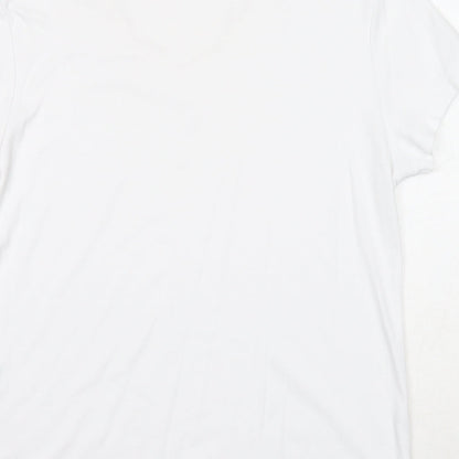 Alexara Womens White Polyester Basic T-Shirt Size L V-Neck
