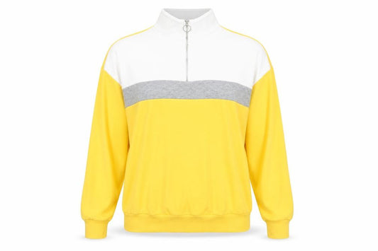 New Look Womens Yellow Colourblock Cotton Pullover Sweatshirt Size 8 Zip