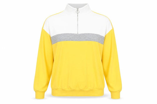 New Look Womens Yellow Colourblock Cotton Pullover Sweatshirt Size 8 Zip