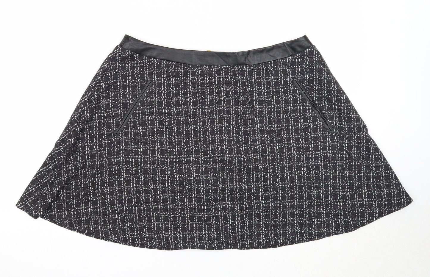 Yumi Womens Black Geometric Polyester Skater Skirt Size 16 Zip
