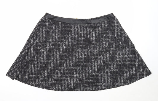 Yumi Womens Black Geometric Polyester Skater Skirt Size 16 Zip
