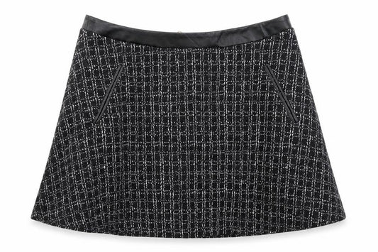 Yumi Womens Black Geometric Polyester Skater Skirt Size 16 Zip