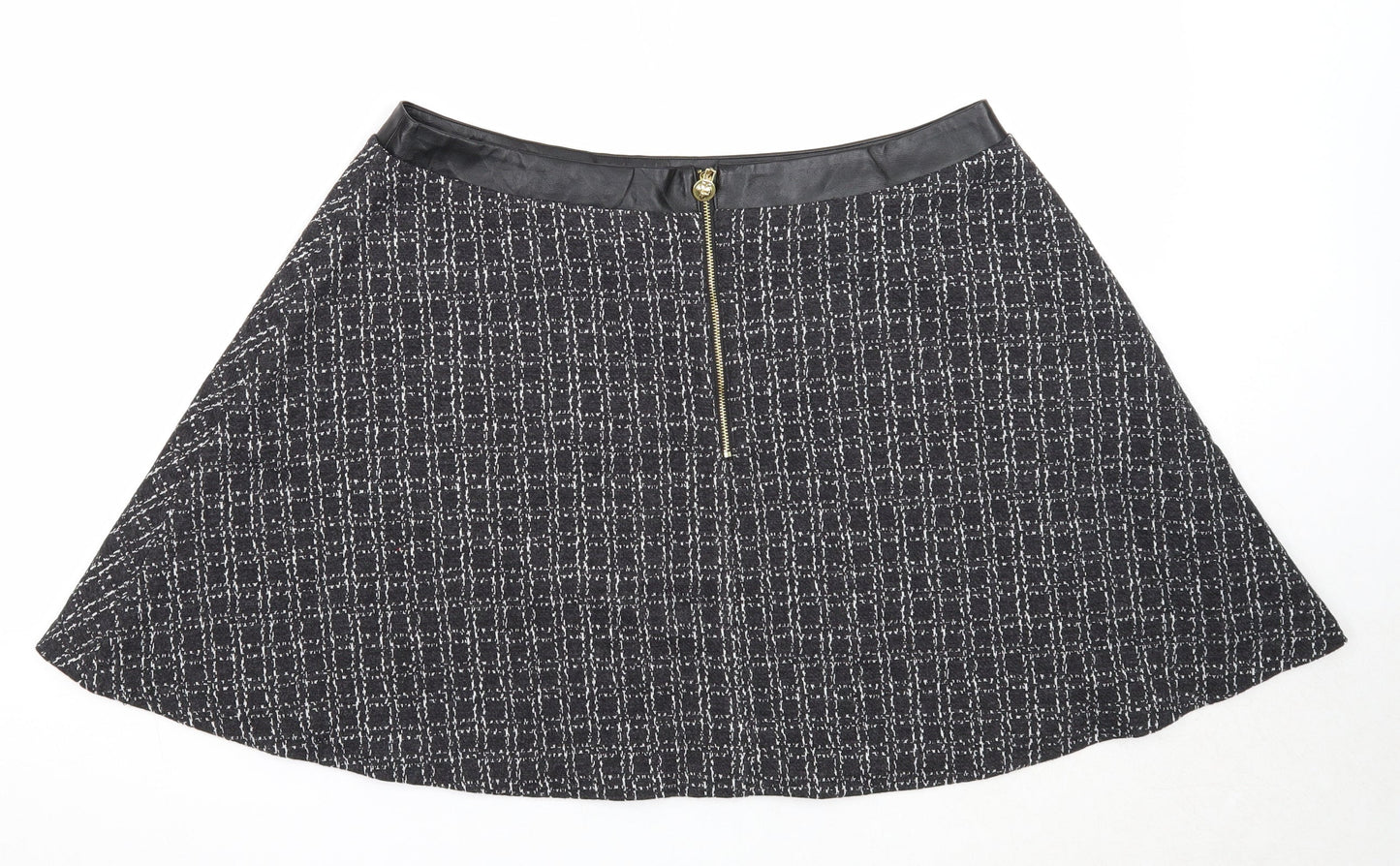 Yumi Womens Black Geometric Polyester Skater Skirt Size 16 Zip