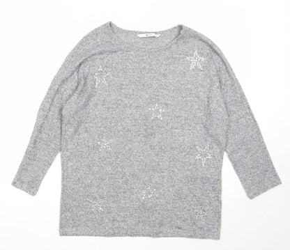 Tu Womens Grey Round Neck Geometric Polyester Pullover Jumper Size 10 - Star Pattern