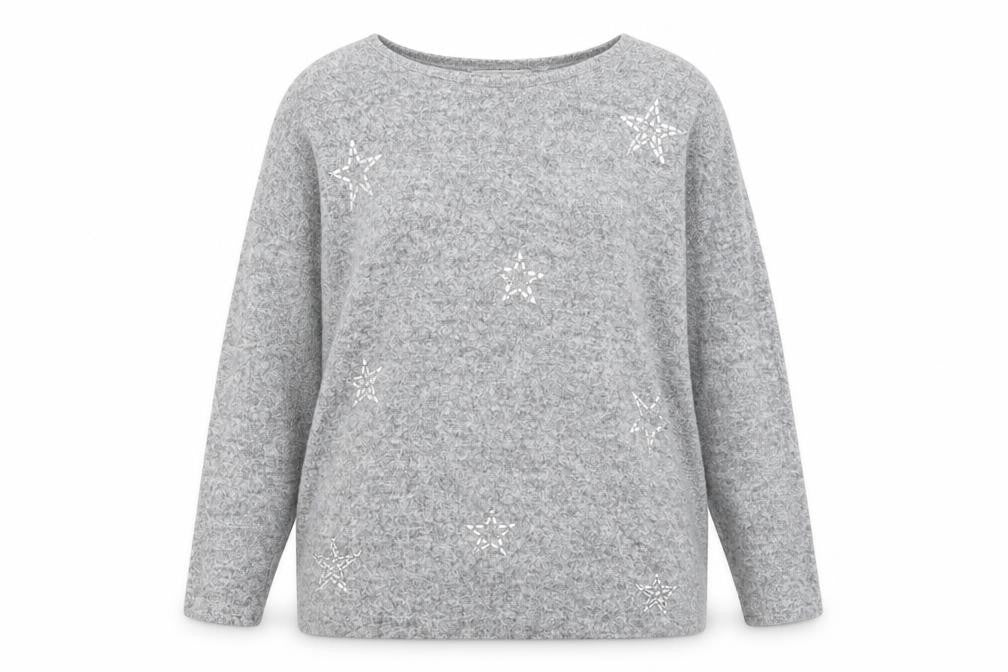 TU Womens Grey Round Neck Geometric Polyester Pullover Jumper Size 10 - Star Pattern