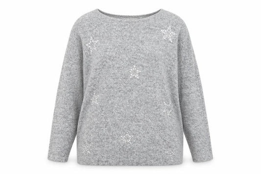 Tu Womens Grey Round Neck Geometric Polyester Pullover Jumper Size 10 - Star Pattern