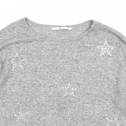 Tu Womens Grey Round Neck Geometric Polyester Pullover Jumper Size 10 - Star Pattern