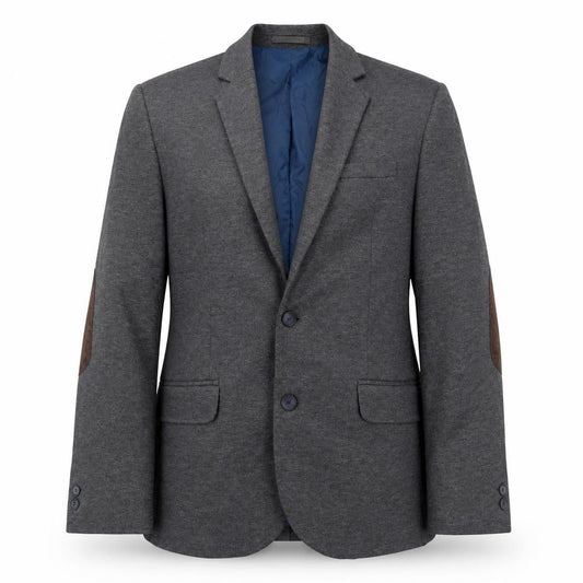 River Island Mens Grey Wool Jacket Blazer Size M Regular - Elbow Patches