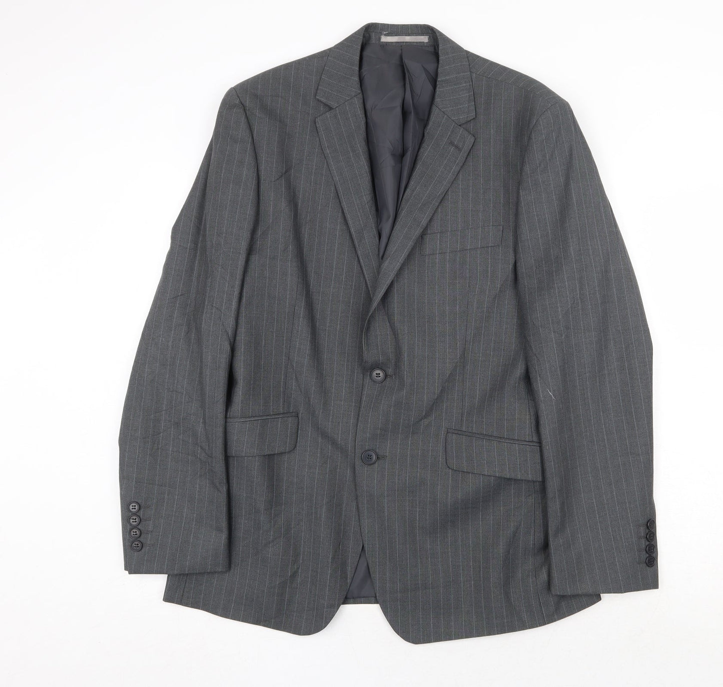 Burton Mens Grey Striped Polyester Jacket Suit Jacket Size 40 Regular