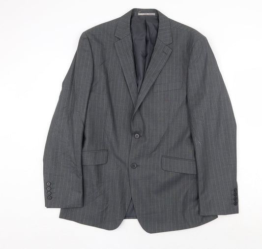 Burton Mens Grey Striped Polyester Jacket Suit Jacket Size 40 Regular
