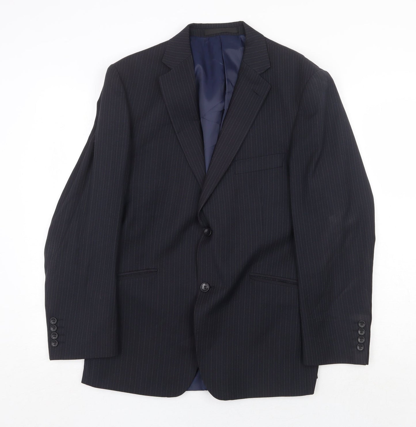 Marks and Spencer Mens Blue Striped Polyester Jacket Suit Jacket Size 40 Regular