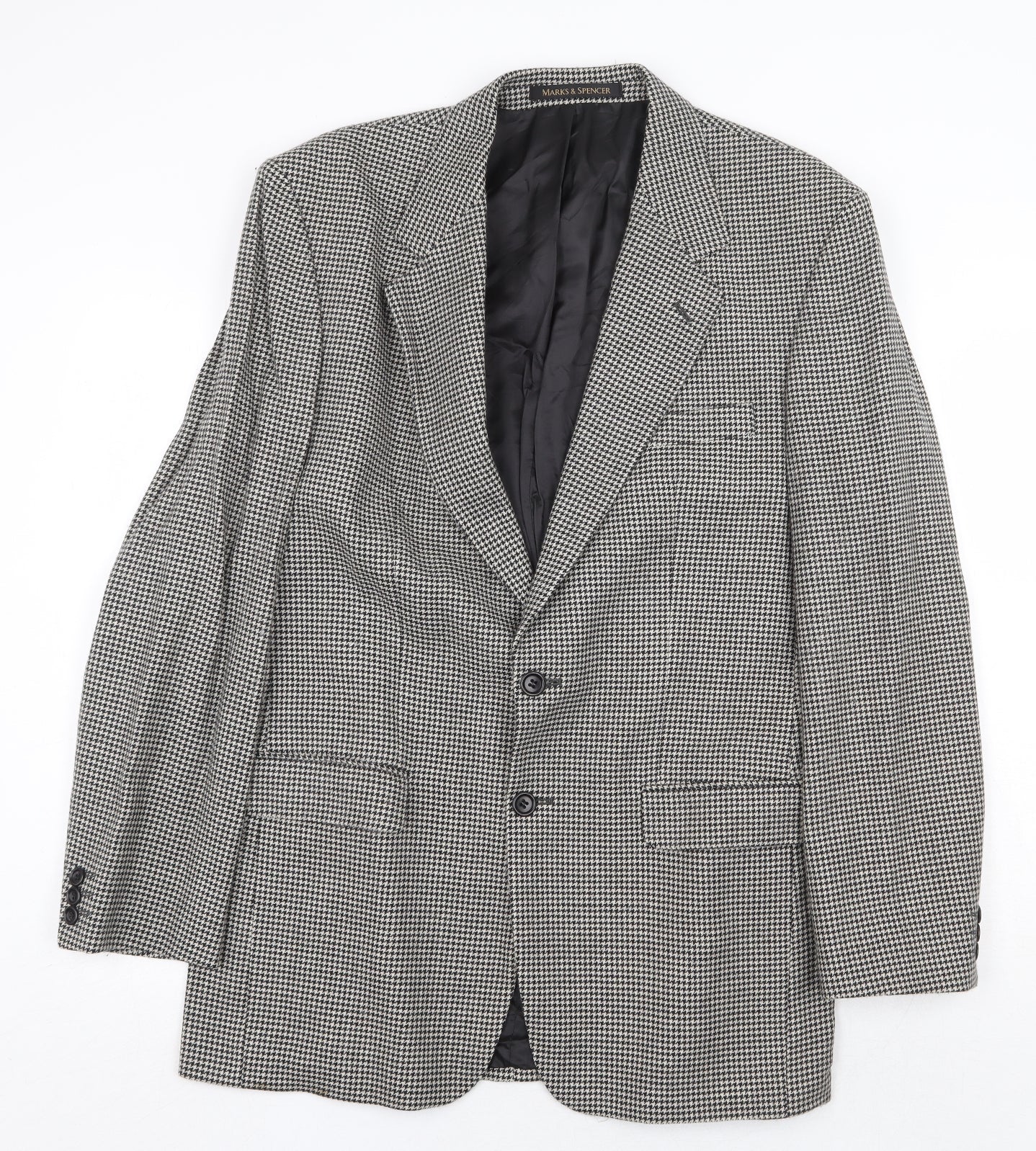 Marks and Spencer Mens Grey Geometric Wool Jacket Blazer Size 40 Regular