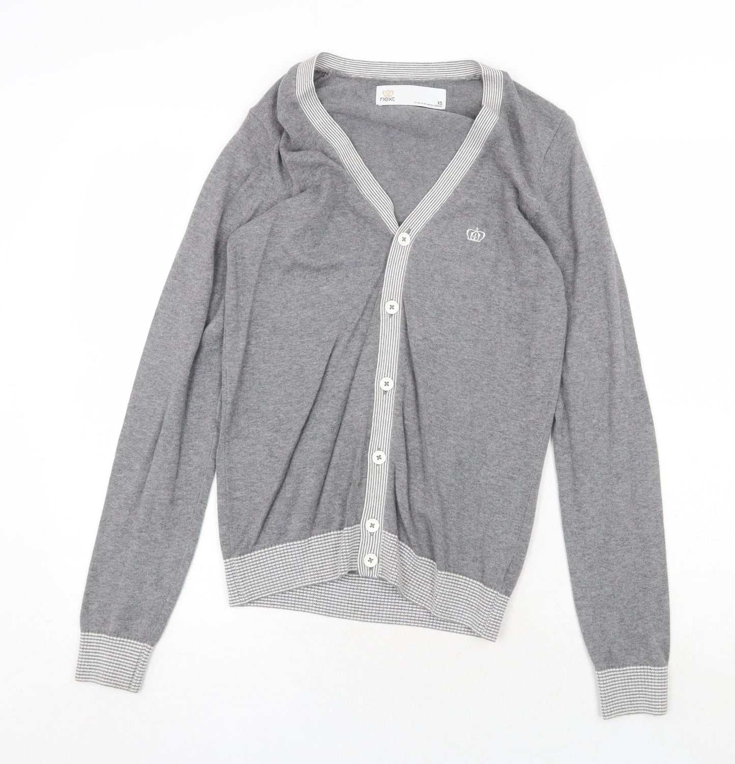 NEXT Womens Grey V-Neck Cotton Cardigan Jumper Size XS