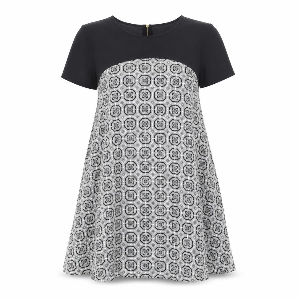 Atmosphere Womens Black Geometric Polyester Trapeze & Swing Size 8 Round Neck Zip