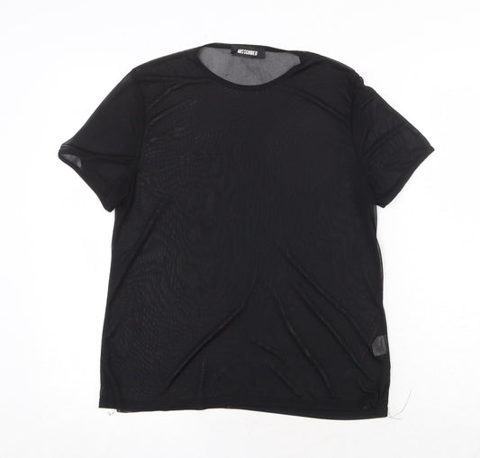 Missguided Womens Black Polyester Basic T-Shirt Size 8 Round Neck