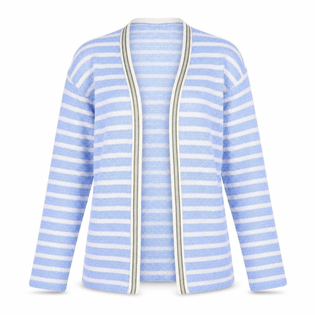 Next Womens Blue V-Neck Striped Cotton Cardigan Jumper Size 8
