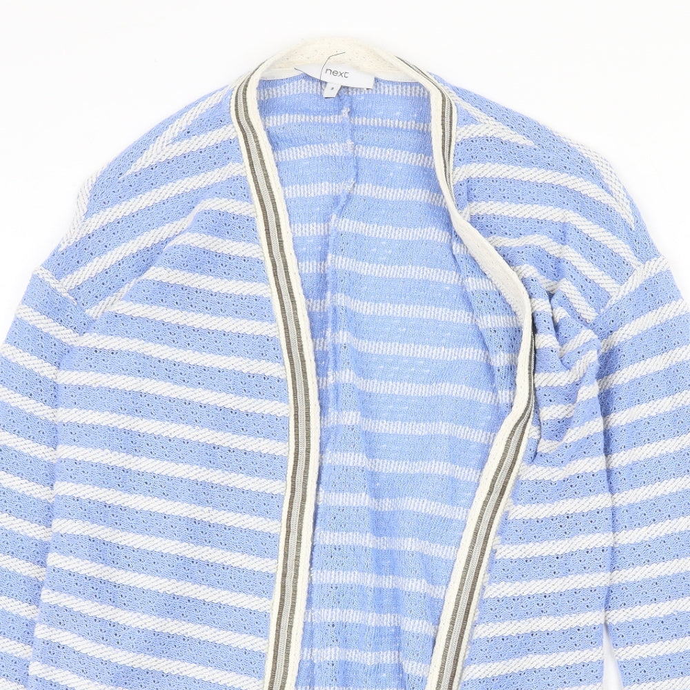 NEXT Womens Blue V-Neck Striped Cotton Cardigan Jumper Size 8