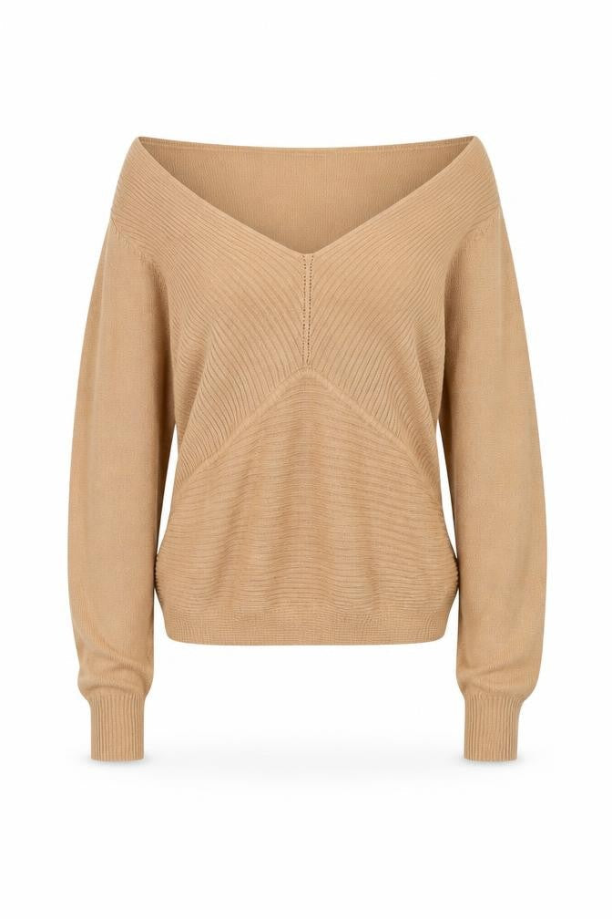 Topshop Womens Beige V-Neck Viscose Pullover Jumper Size 10
