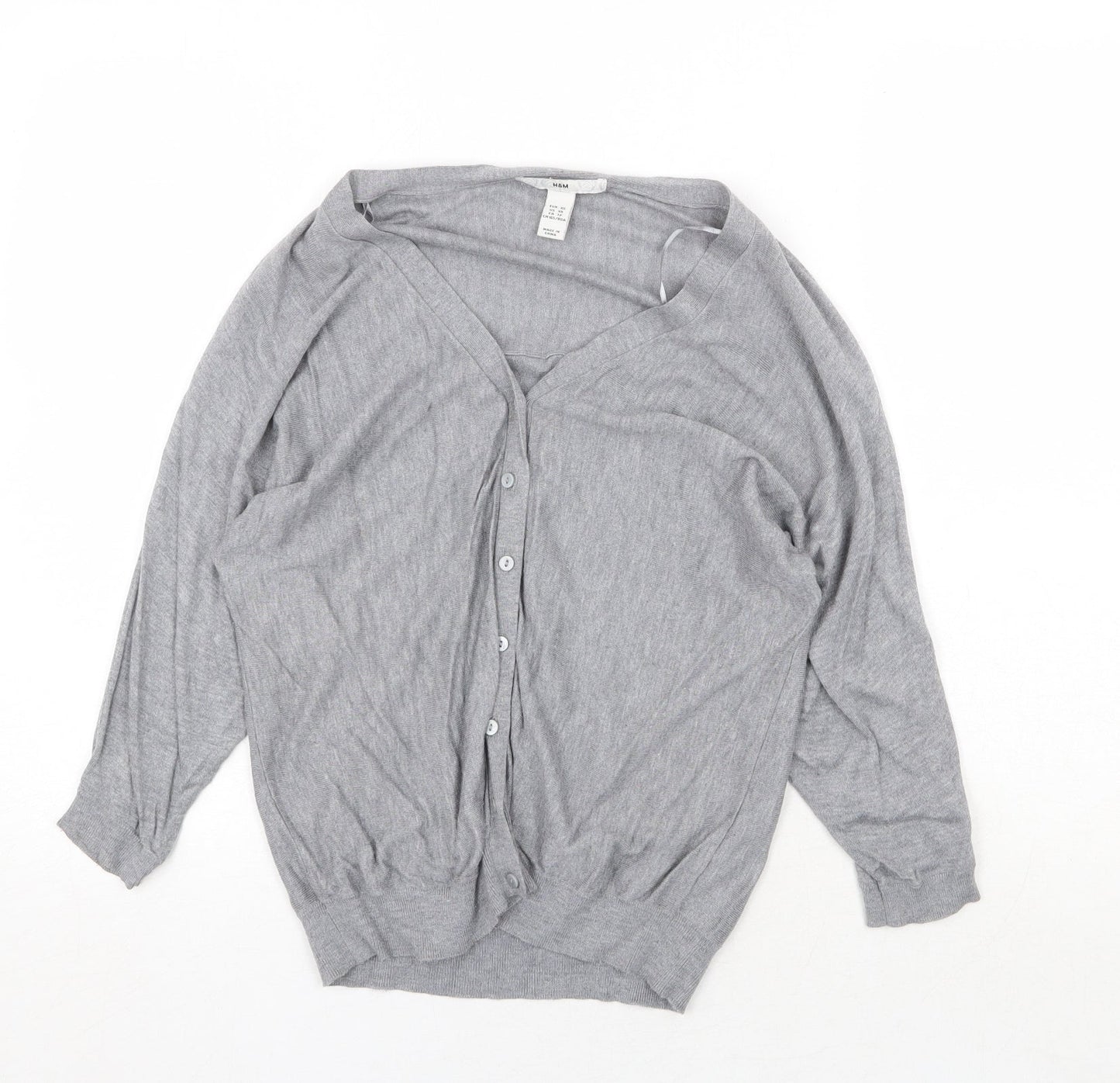 H&M Womens Grey V-Neck Viscose Cardigan Jumper Size XS