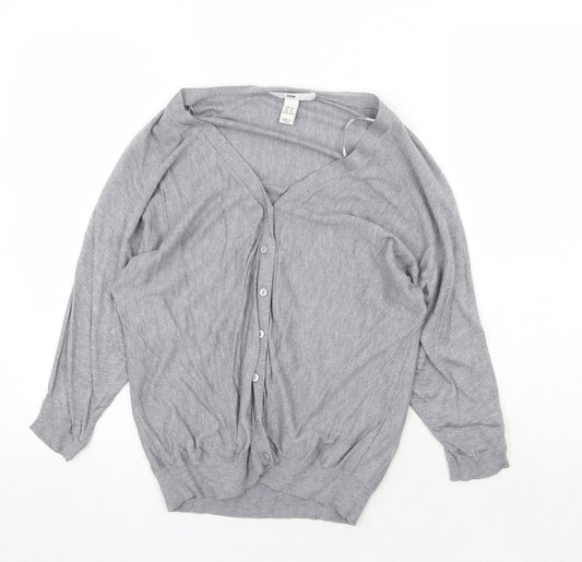 H&M Womens Grey V-Neck Viscose Cardigan Jumper Size XS