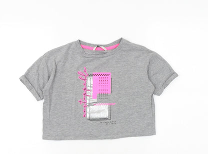 George Girls Grey Cotton Basic T-Shirt Size 6-7 Years Round Neck Pullover