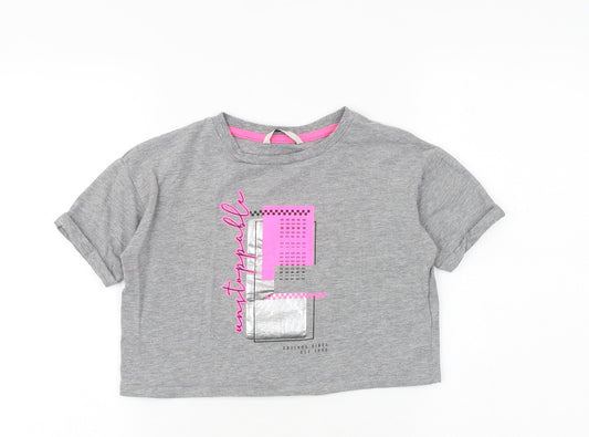George Girls Grey Cotton Basic T-Shirt Size 6-7 Years Round Neck Pullover