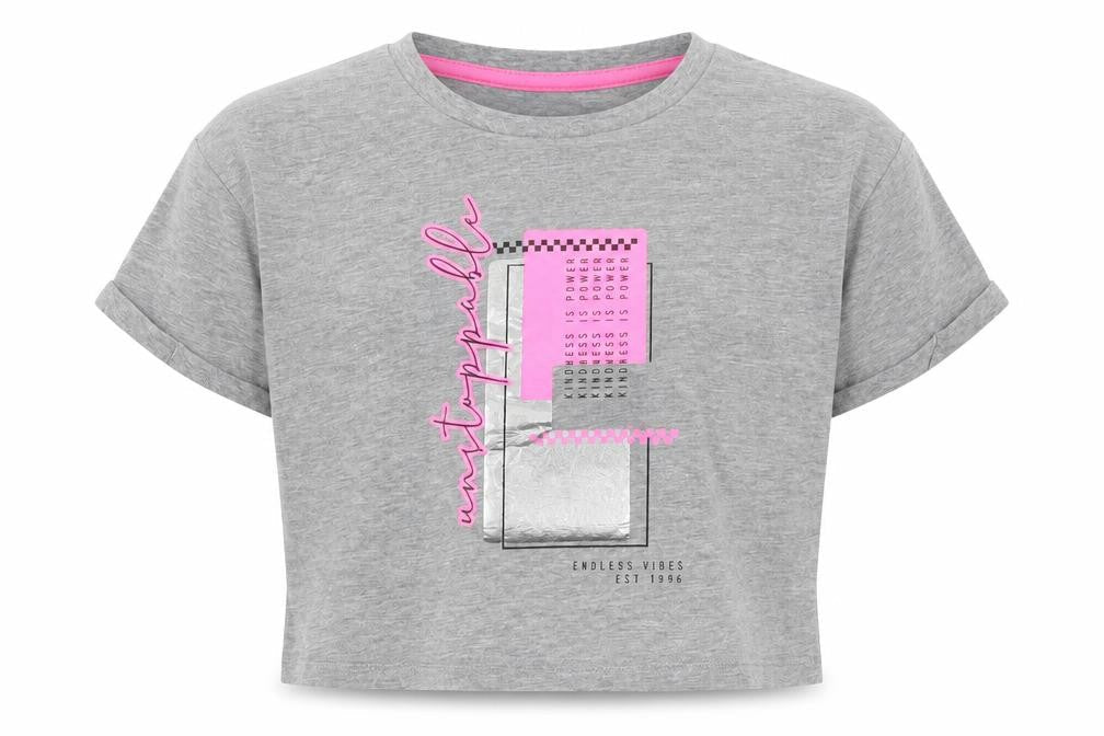 George Girls Grey Cotton Basic T-Shirt Size 6-7 Years Round Neck Pullover
