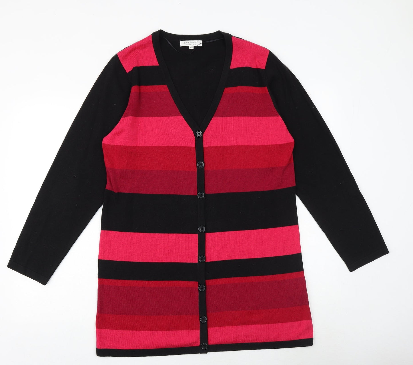 Signature Experience Womens Pink V-Neck Striped Acrylic Cardigan Jumper Size XL