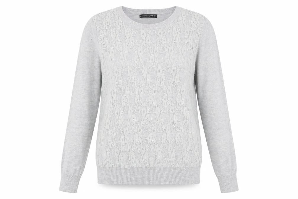 Primark Womens Grey Round Neck Viscose Pullover Jumper Size 12 - Lace Overlay