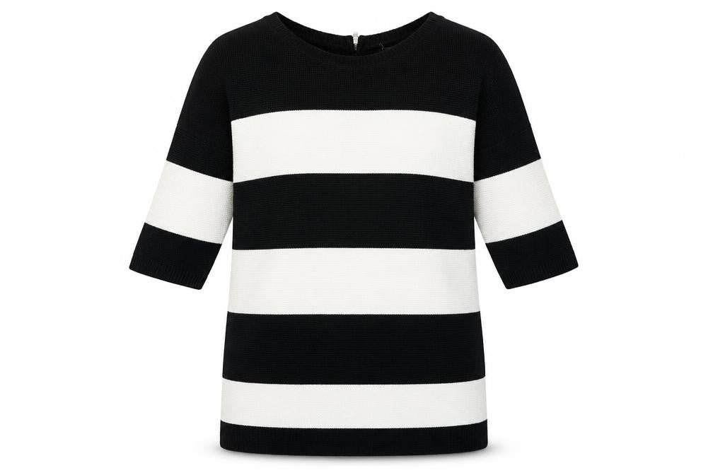 Soon Womens Black Round Neck Striped Cotton Pullover Jumper Size 14