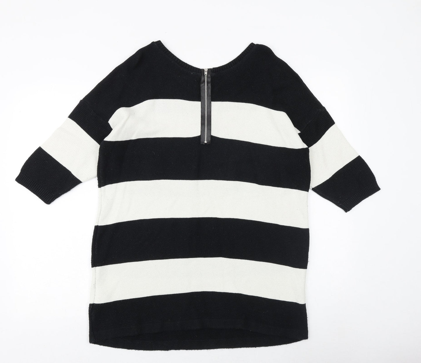 Soon Womens Black Round Neck Striped Cotton Pullover Jumper Size 14