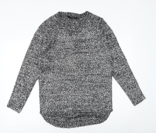 AKD A WEST Womens Grey Round Neck Geometric Acrylic Pullover Jumper Size 10