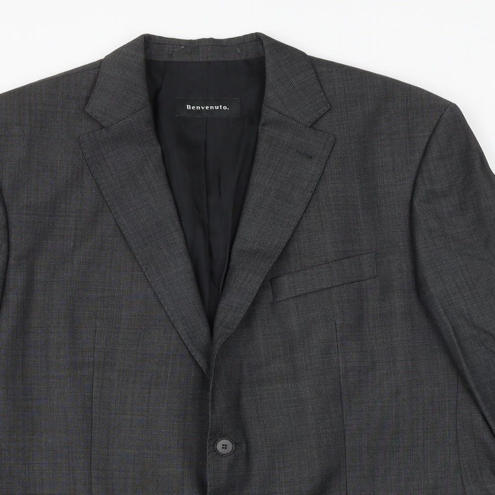 Benvenuto Mens Grey Wool Jacket Suit Jacket Size 42 Regular