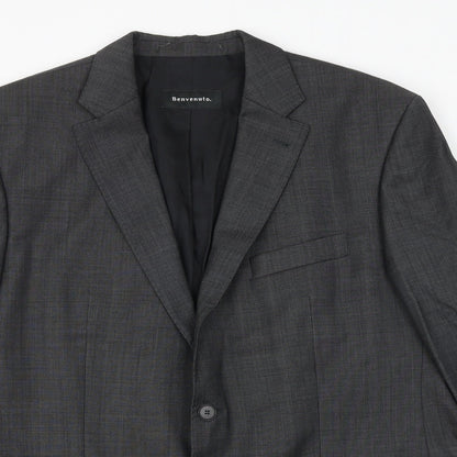 Benvenuto Mens Grey Wool Jacket Suit Jacket Size 42 Regular