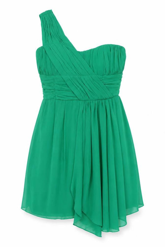 H&M Womens Green Polyester A-Line Size 12 One Shoulder Zip