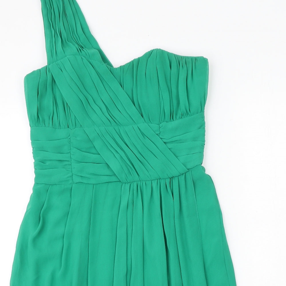 H&M Womens Green Polyester A-Line Size 12 One Shoulder Zip
