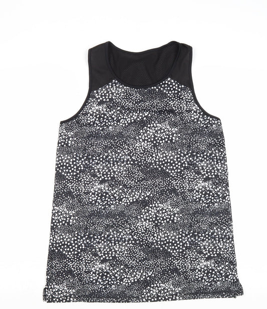 Active Womens Black Geometric Polyester Basic Tank Size S Round Neck Pullover