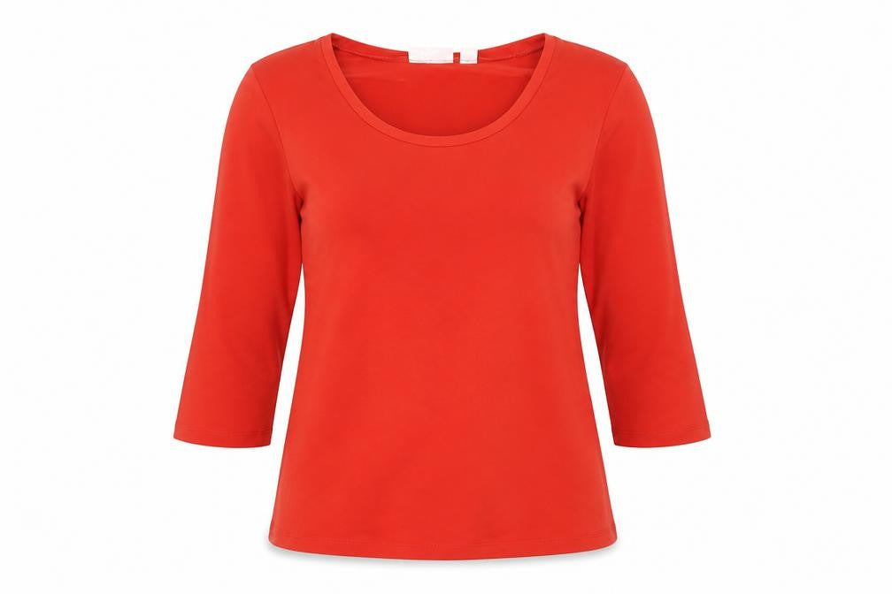 Susan Graver Womens Red Polyester Basic T-Shirt Size XS Round Neck