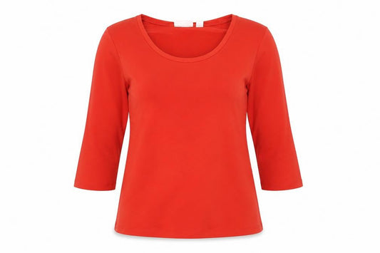 Susan Graver Womens Red Polyester Basic T-Shirt Size XS Round Neck