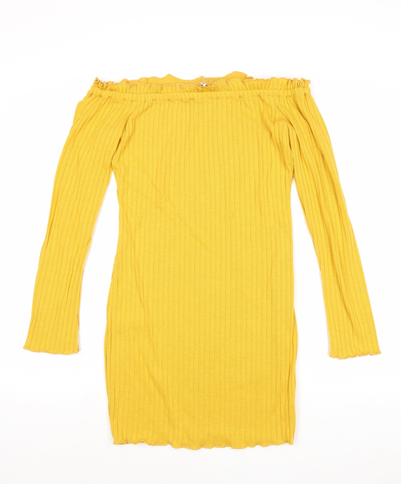 Preworn Womens Yellow Cotton Bodycon Size S Off the Shoulder Pullover